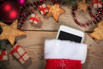 Smartphone in a Christmas sock