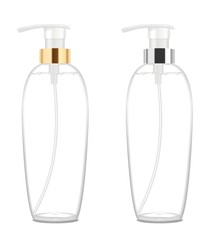 Two transparent cosmetic bottles. Vector