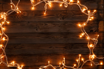 Festive Christmas and new year dark brown wooden background