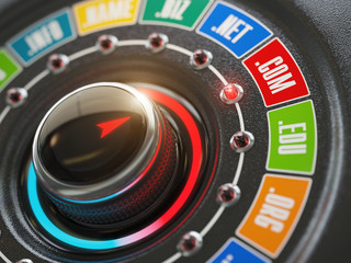 Domain name choice concept. Knob switch button and website  inte