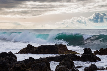 Strong Waves Crashing on the Volcanic Coast in Tenerife Canary Islands