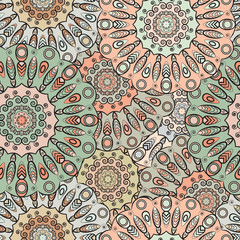 Vector seamless pattern with flowery mandalas print made in oriental style.