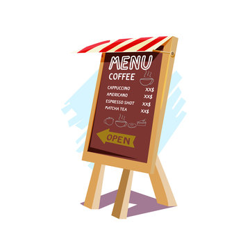 blackboard standy sign with shop roof. coffee and bakery style -