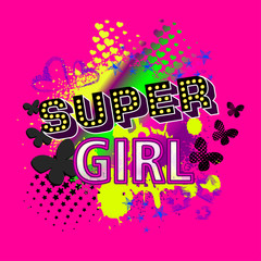 Abstract drawing for t-shirts. Background with hearts and creative design for girls. Fashion illustration drawing in modern style for clothes. Girlish print with stars, butterfly. Design for clothes