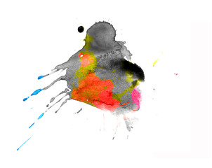 Abstract art grey water color splatter on white.