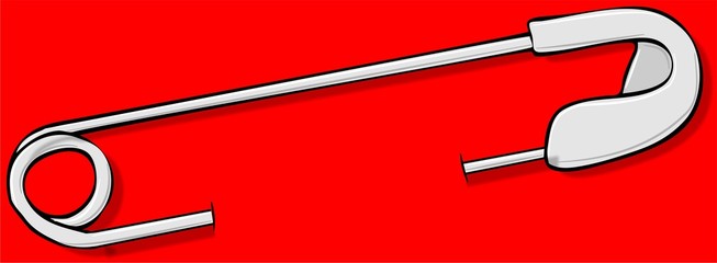 Illustration of a steel safety pin in a red colored background.