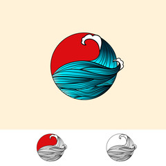 Japan Style Abstract Ocean Water Logo Design