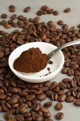 white plate and ground coffee
