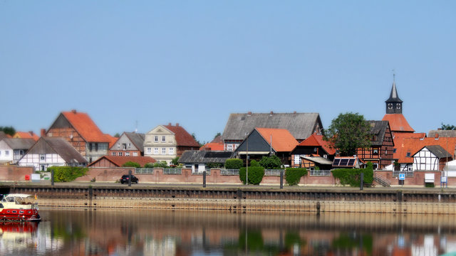 Harbor view of town Schnackenburg, Germany