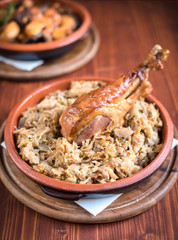 Turkey drumstick and cooked cabbage