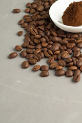 coffee beans close-up on a gray background