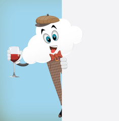 Fun Cartoon Cloud Character Behind White Page
