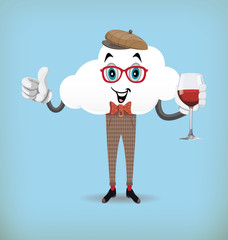 Fun Cartoon Cloud Character Holding Glass of Red Wine