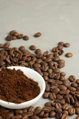 ground coffee on a gray background