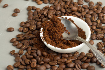 coffee beans and ground