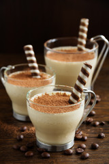 Tasty dessert with coffee and cream.
