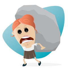 clipart of businesswoman carrying a big rock