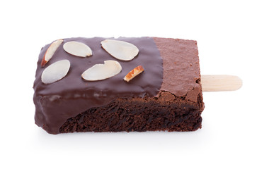 Brownie almonds on white background