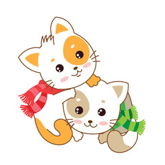 Two Vector Kittens. The Cats Play. Playful Cats Vector Illustration. Two Kittens Hugging. Kittens For Adoption. Baby Cute Kittens.