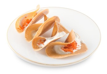 Thai Crispy Crepes with Sweet Cream and Salted Shredded Coconut