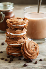 Chocolate homemade cookies with a marshmallow.