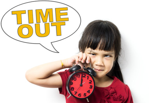 Asian Girl Holding A Clock Asking For A Time Out.