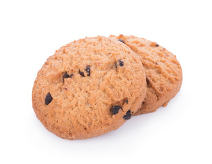 Chocolate chip cookie on white background