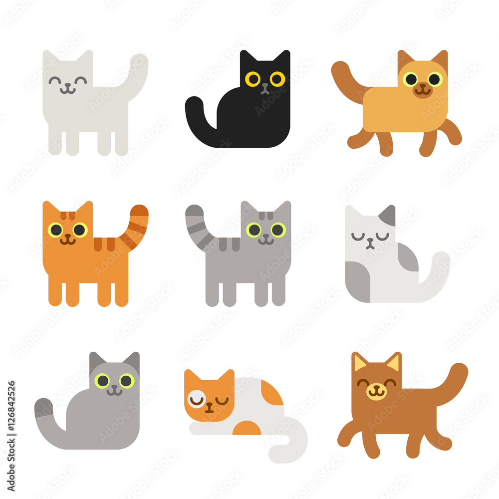 Sticker cartoon cats set