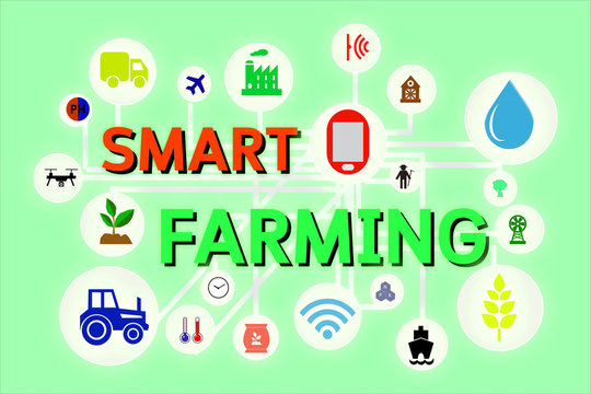 Internet Of Things(argiculture Concept),smart Farming, Smart Agriculture.Icon Of Smart Farming,illustration