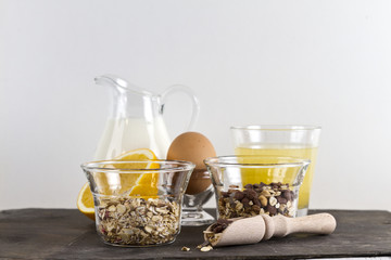 healthy breakfast with muesli and orange juice