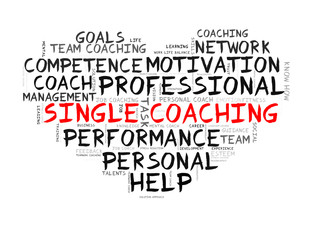 Single coaching word cloud shaped as a heart