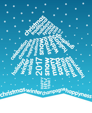 Christmas greeting card. Christmas tree of words