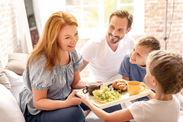 Obraz na płótnie Canvas Family having breakfast at home