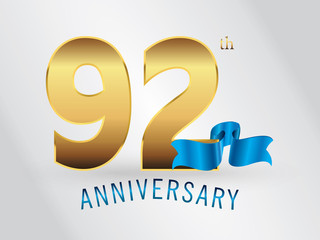 92 Years Anniversary Gold Logo and Blue Ribbon