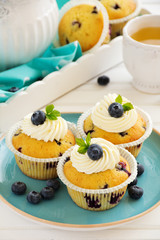 Homemade muffins with blueberries. Selective focus.