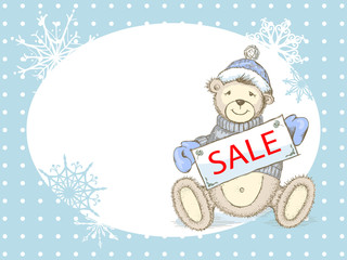 Fototapeta premium Vector Winter Sale Card with toy bear