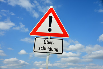 Überschuldung, Schuldenfalle, Verschuldung, symbolisch, Schild, Warnung, Dispo, Kredit, Insolvenz,...