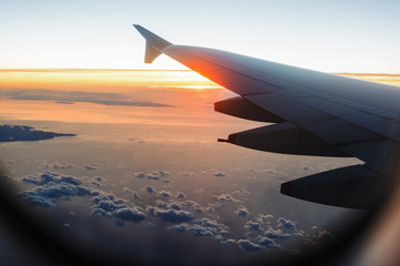 Fototapeta na wymiar sunset seen from an airplane