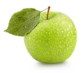 Green apple with leaf isolated on a white