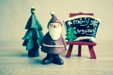 Christmas collection with vintage filter, On wooden table.