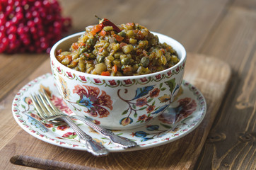 Eggplant caviar with tomato onion sweet chilli and capers