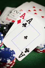 Playing cards and poker chips