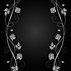 Silver flowers with shadow on dark background.