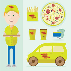 Illustration of a man delivering pizza