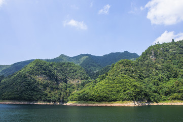 The lake and mountains scenery with blue sky