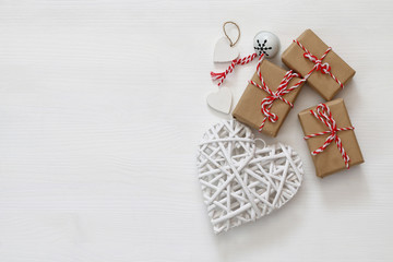 handcrafted gift boxes and wooden white heart