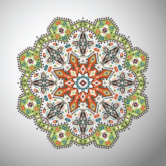 Ornamental round colorful geometric pattern in aztec style