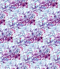 Seamless floral pattern with pink and blue hydrangea, Handwork Watercolor - 126853584