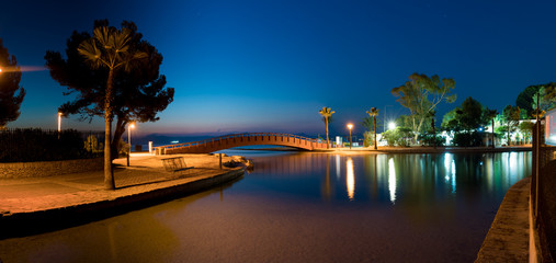 Bridge over the canal at night on the island of Mallorca