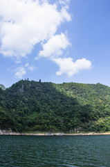 Fototapeta premium The lake and mountains scenery with blue sky